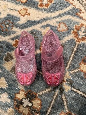 Old Navy Pink Glitter Jelly Shoes with Butterfly Charm